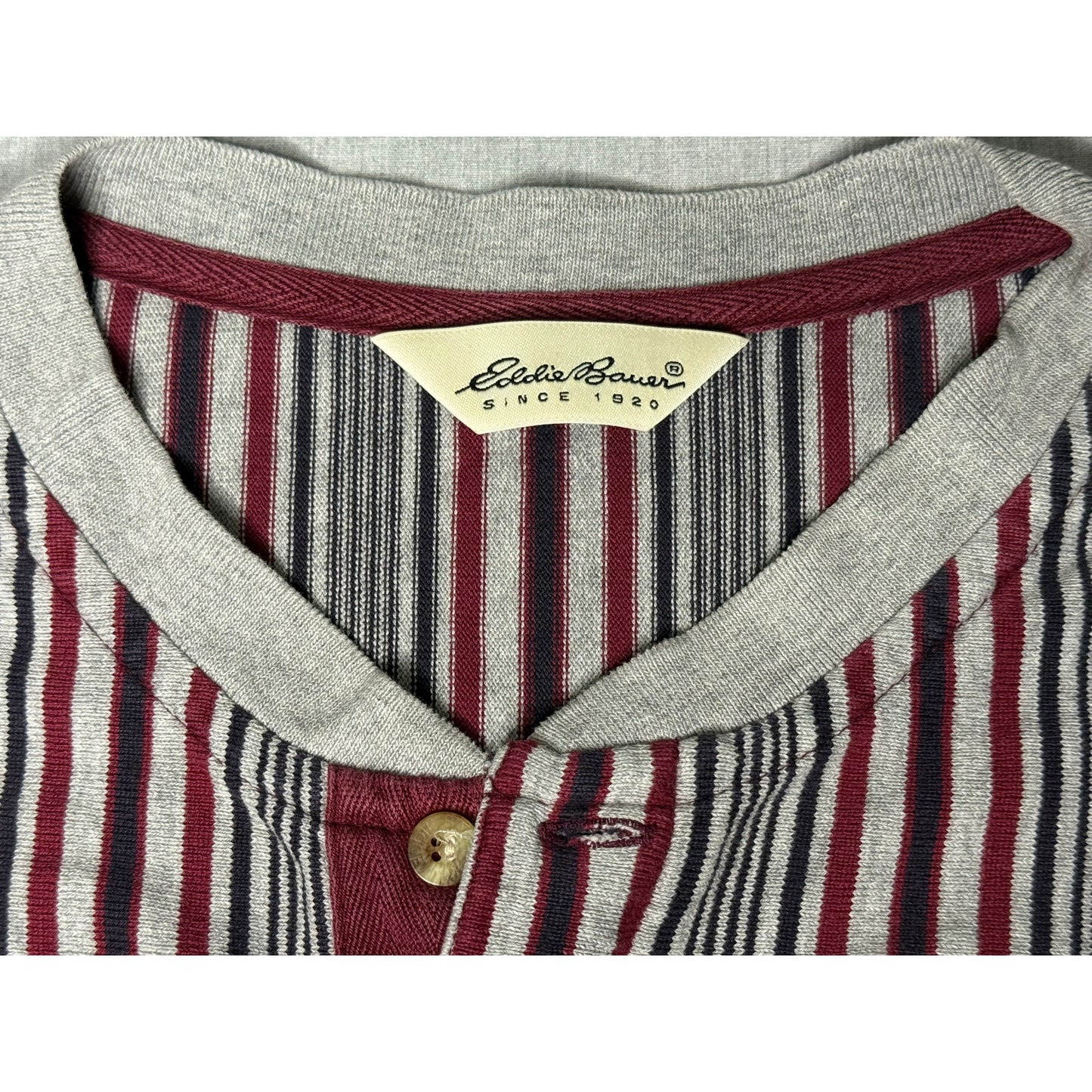 Eddie Bauer Striped Henley Button Long Sleeve Shirt Large