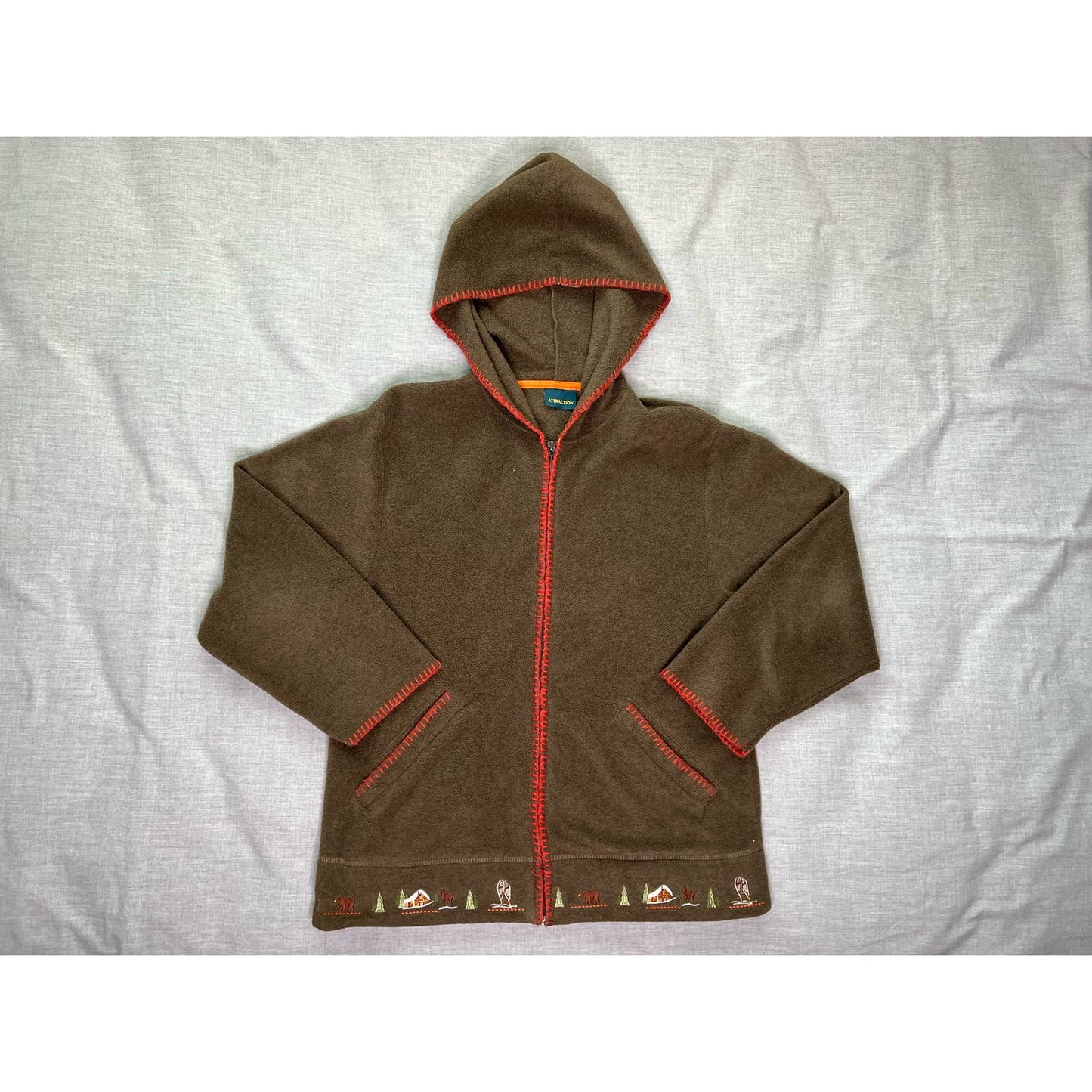 Attraction Embroidered Cabin Full Zip Fleece Hoodie Womens Medium