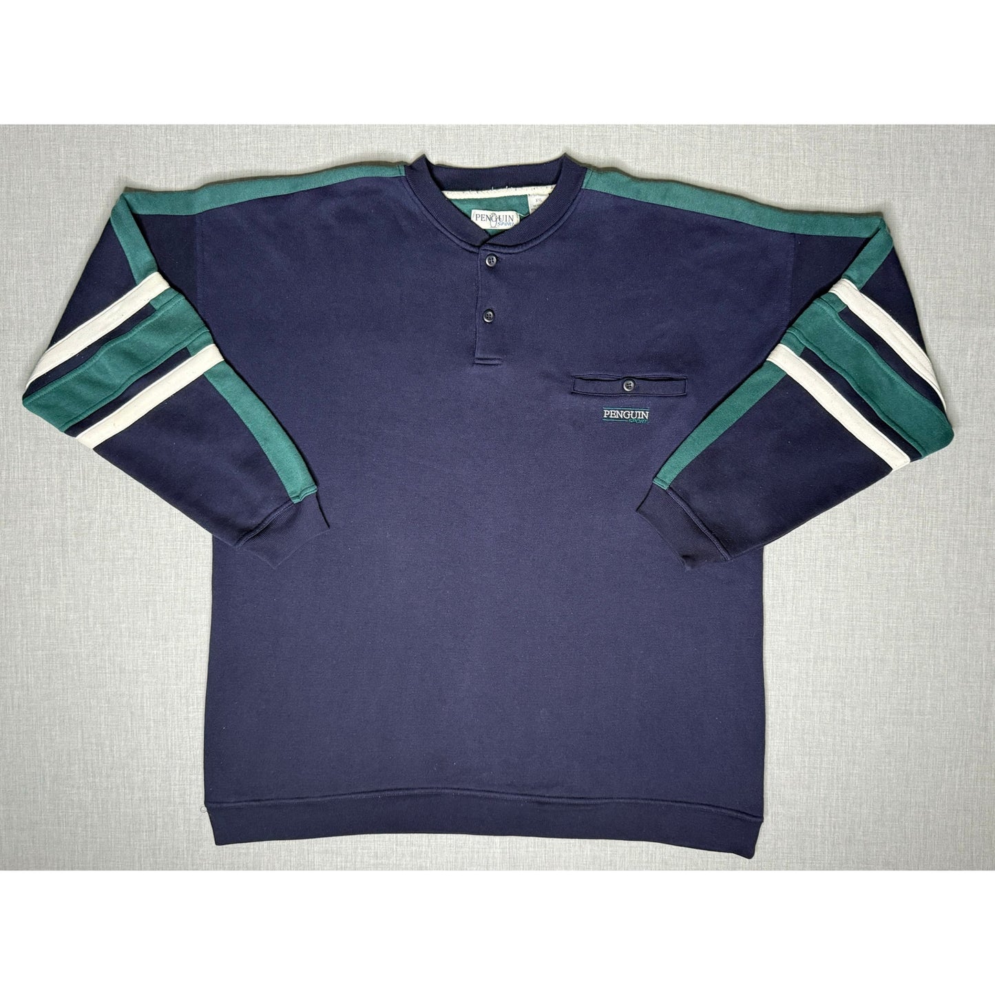 Vintage Penguin Sport Button Crewneck Sweatshirt 2XL