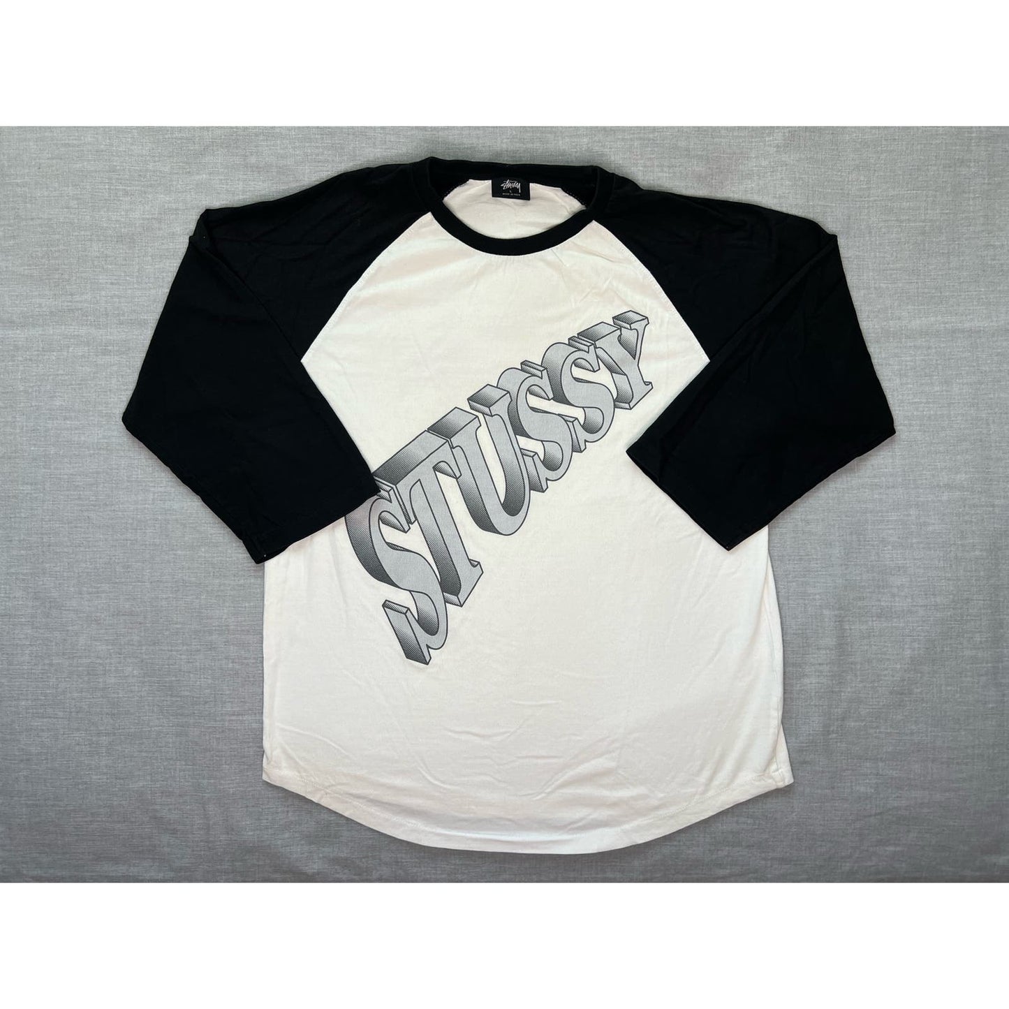 Stussy Spell Out Logo 3/4 Sleeve Raglan T-shirt Large