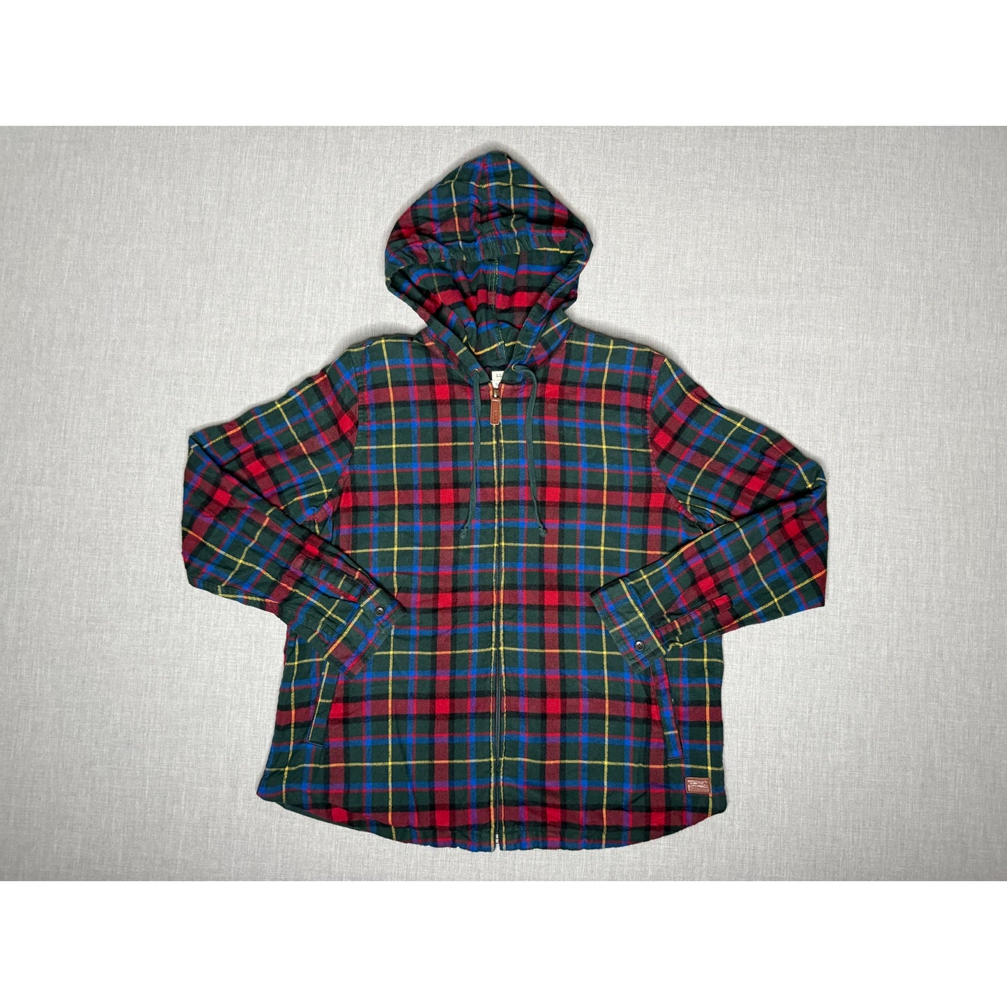 LL Bean Relaxed Fit Full Zip Hooded Flannel Shirt Women’s Large