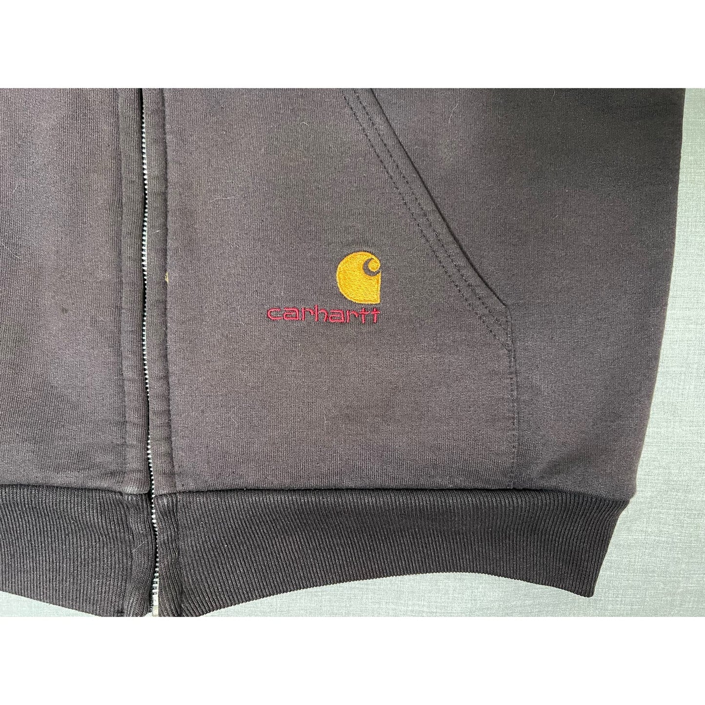 Vintage 90s Carhartt Thermal Full Zip Embroidered Logo Hoodie XL Tall