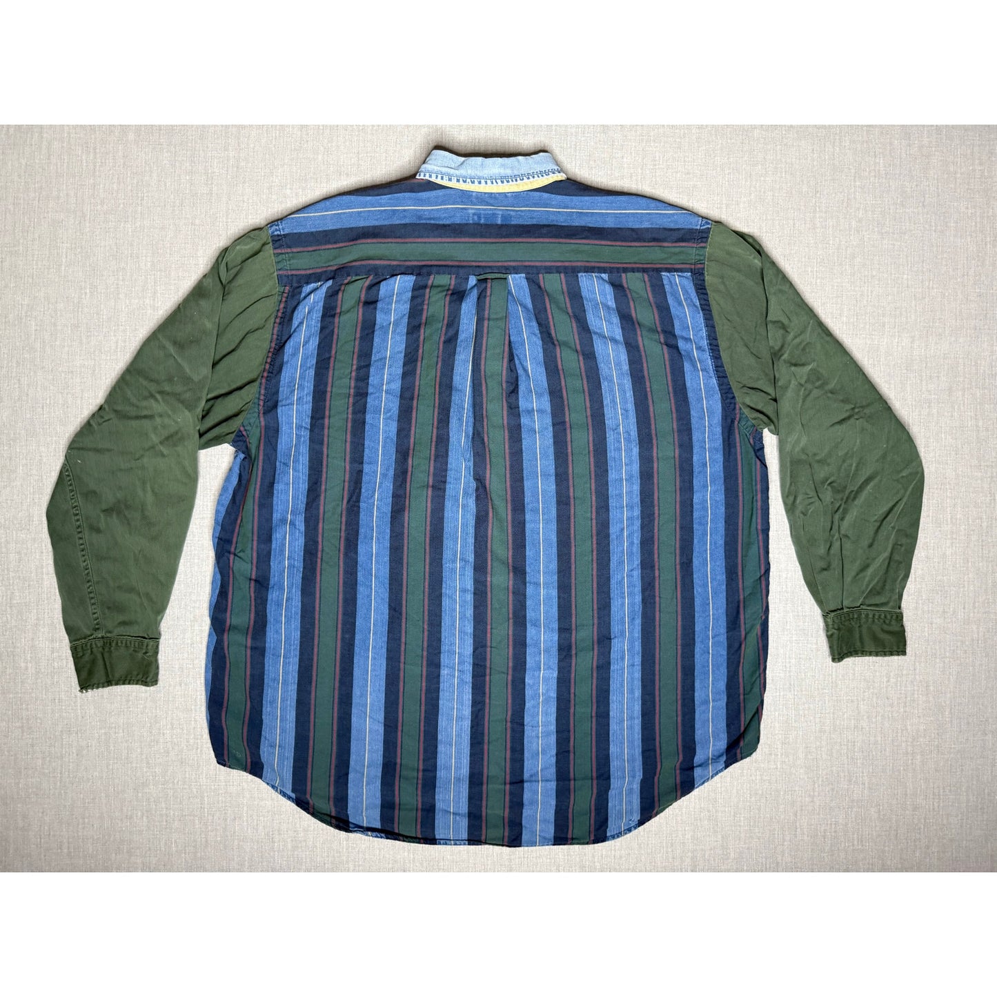 Vintage Nautica Patchwork Denim Striped Long Sleeve Button Down Shirt XL