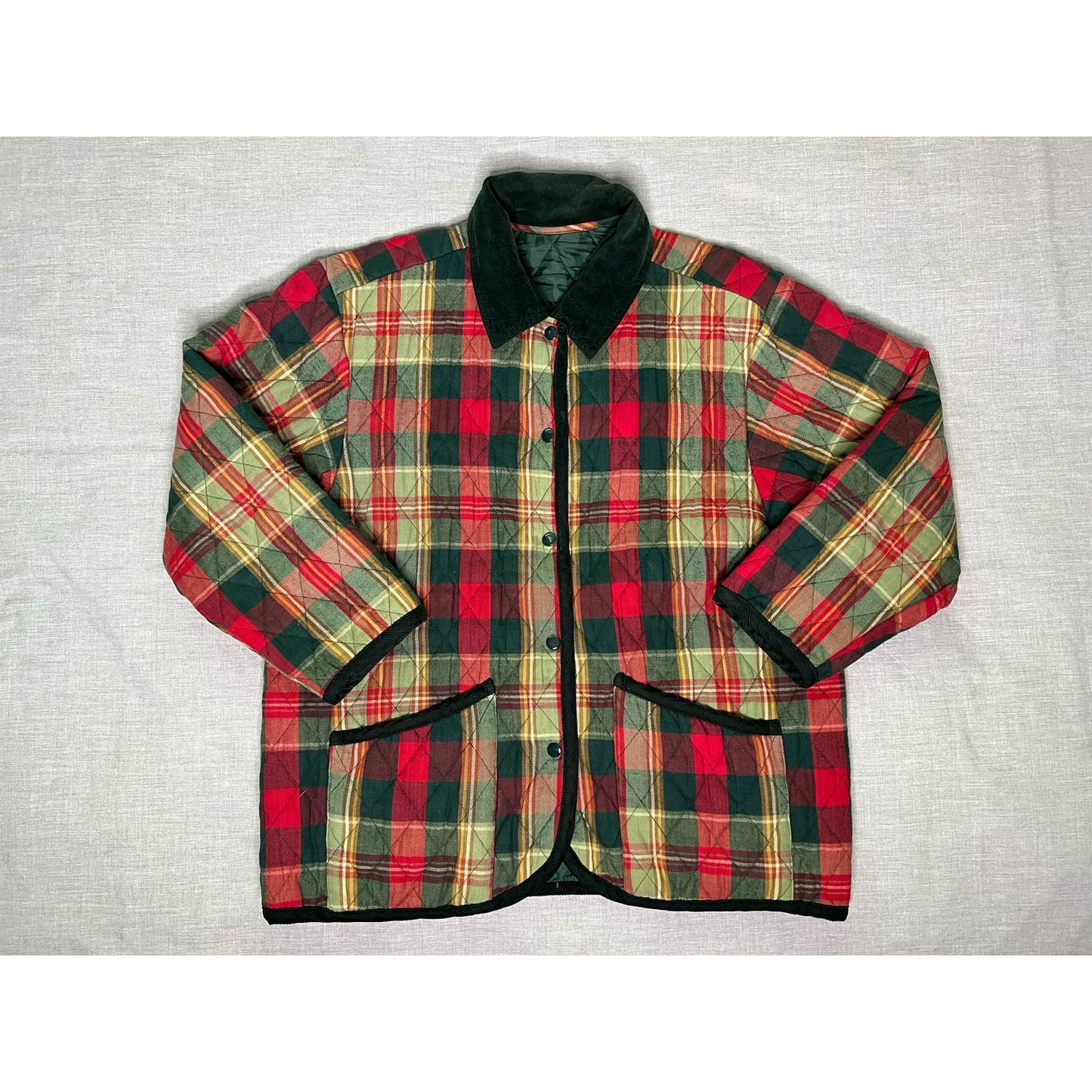 Quilted Flannel Snap Up Lined Collared Jacket Medium