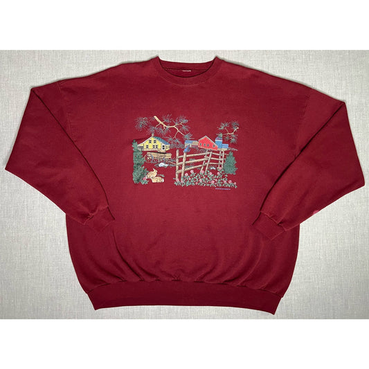 Vintage 1996 Endless Designs Barn Scene Crewneck Sweatshirt 2XL