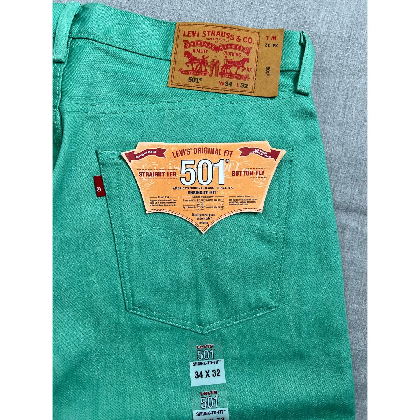 Levi’s 501 Straight Fit Button Fly Teal Jeans 34x32