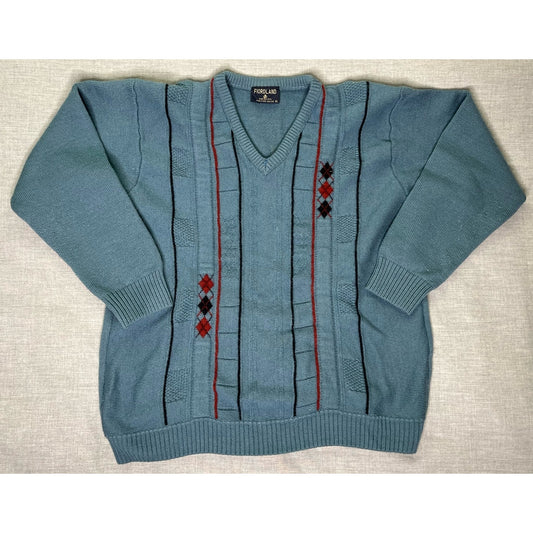 Vintage Fiordland Pure New Wool Knit Pullover V-Neck Sweater XL