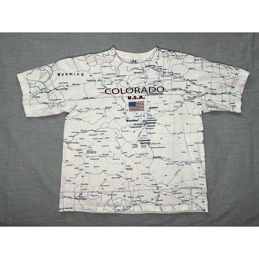 Vintage 90s Colorado State Map All Over Print T-shirt Large