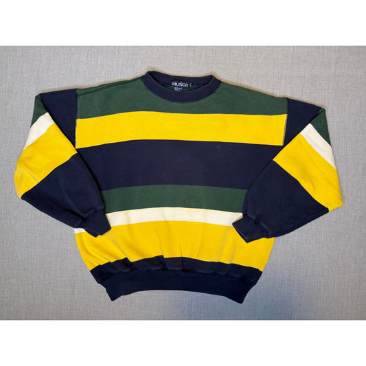 Vintage 90s Nautica Striped Pullover Crewneck Sweatshirt Medium