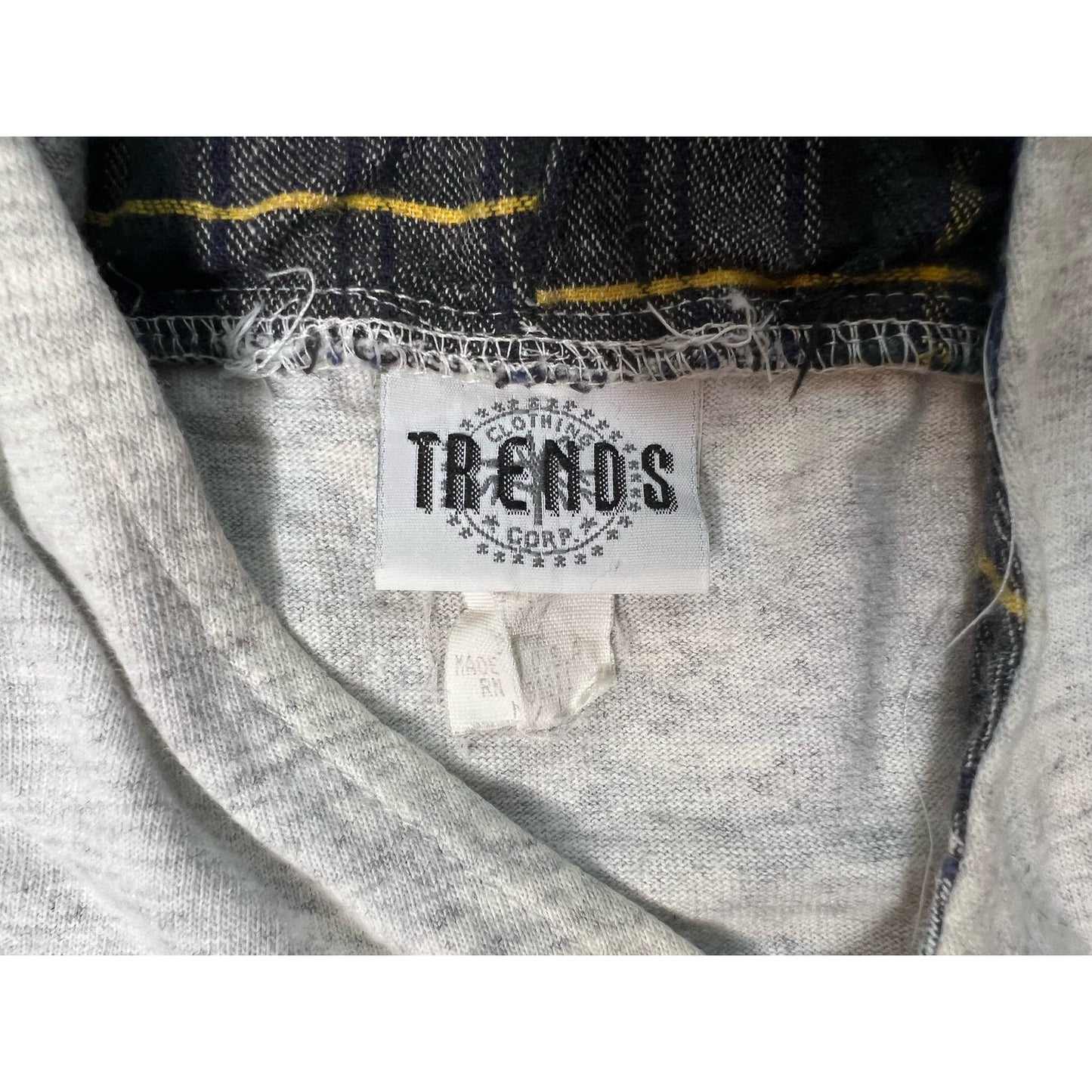Vintage Trends Plaid Flannel Sleeve Pullover Hoodie Sweatshirt M/L