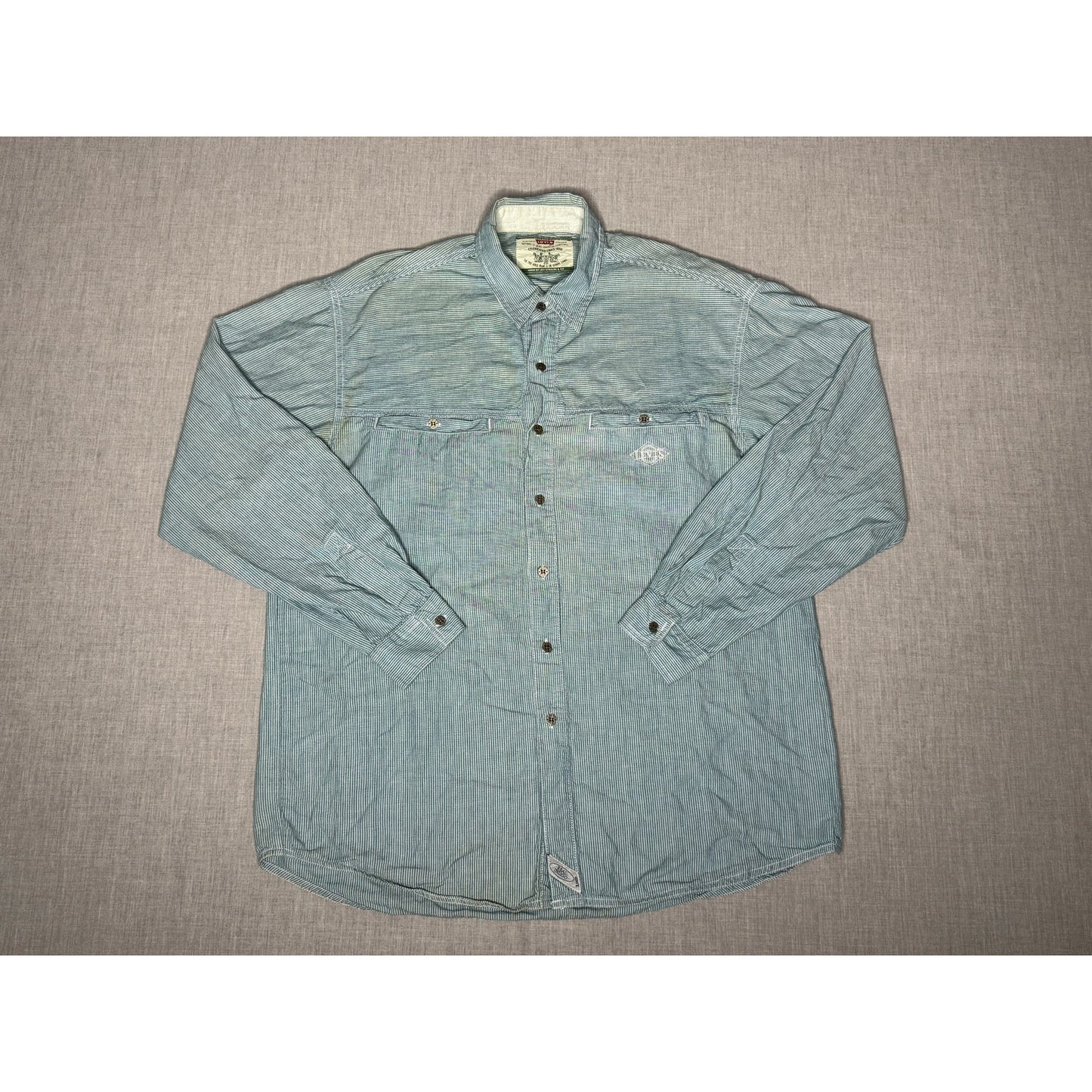 Vintage 90s Levi’s Real Indigo Pinstripe Button Up Shirt Medium