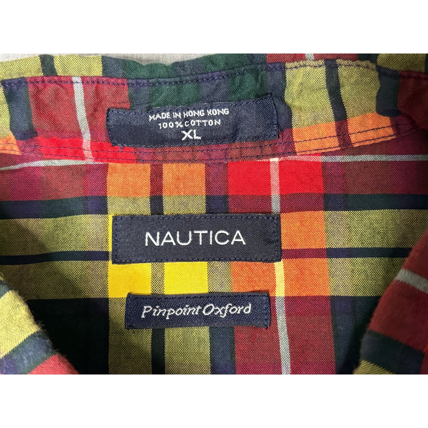 Vintage 90s Nautica Plaid Flannel Button Down Shirt XL