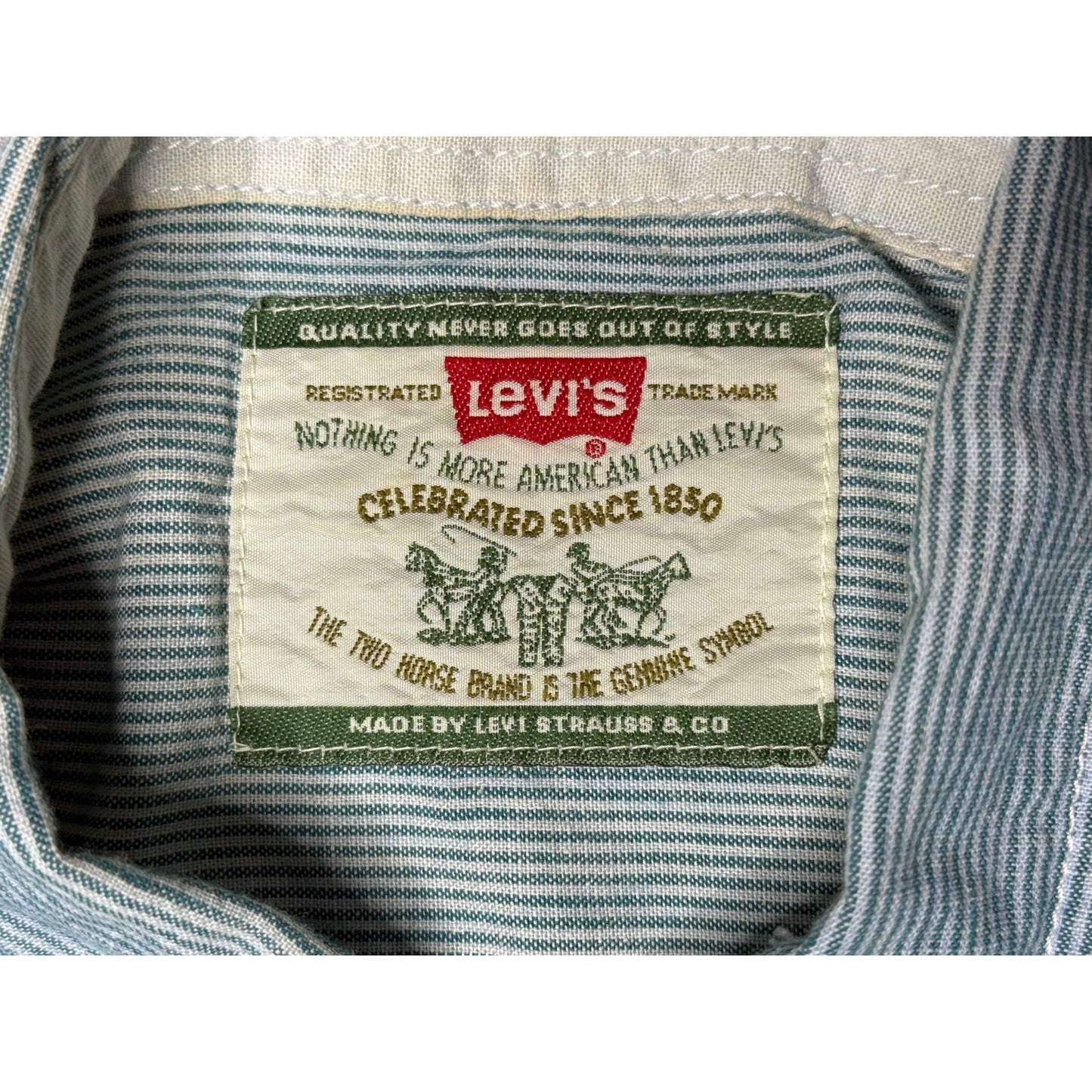 Vintage 90s Levi’s Real Indigo Pinstripe Button Up Shirt Medium