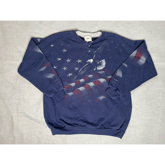 Vintage 90s Artisans Eagle USA All Over Print Crewneck Sweatshirt