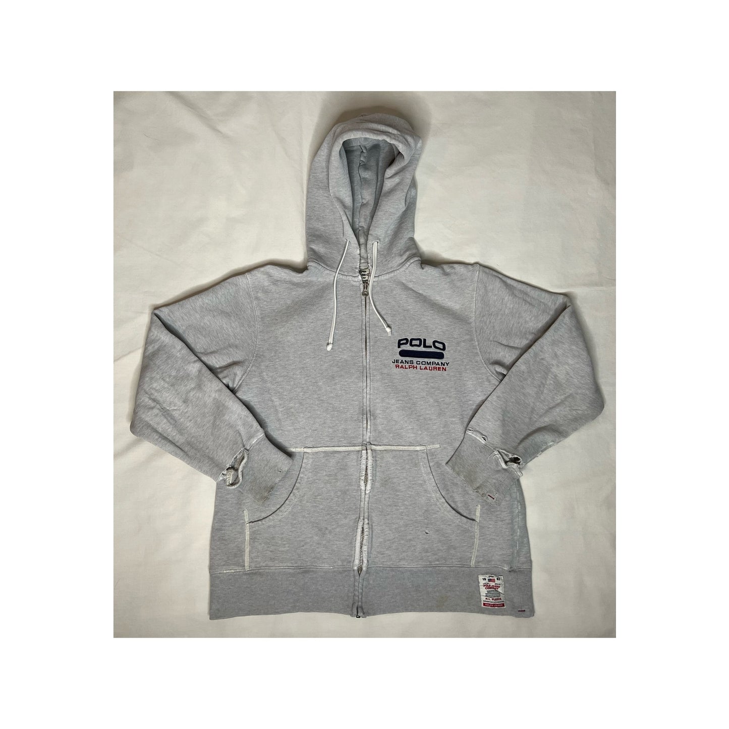 Vintage Polo Jeans Ralph Lauren Distressed Full Zip Hoodie Sweatshirt Small