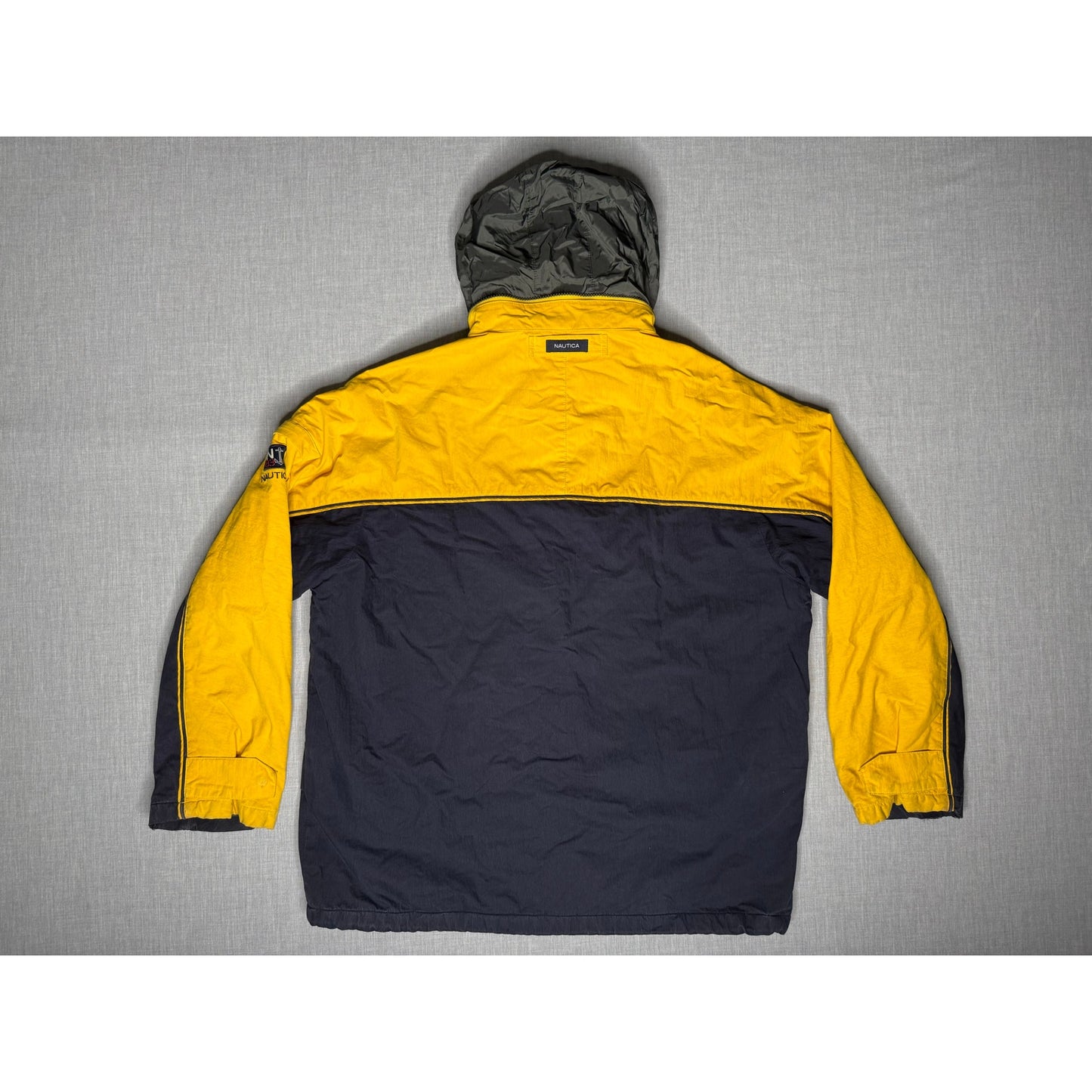 Vintage 90s Nautica Full Zip Foldaway Hood Fleece Lined Jacket Large