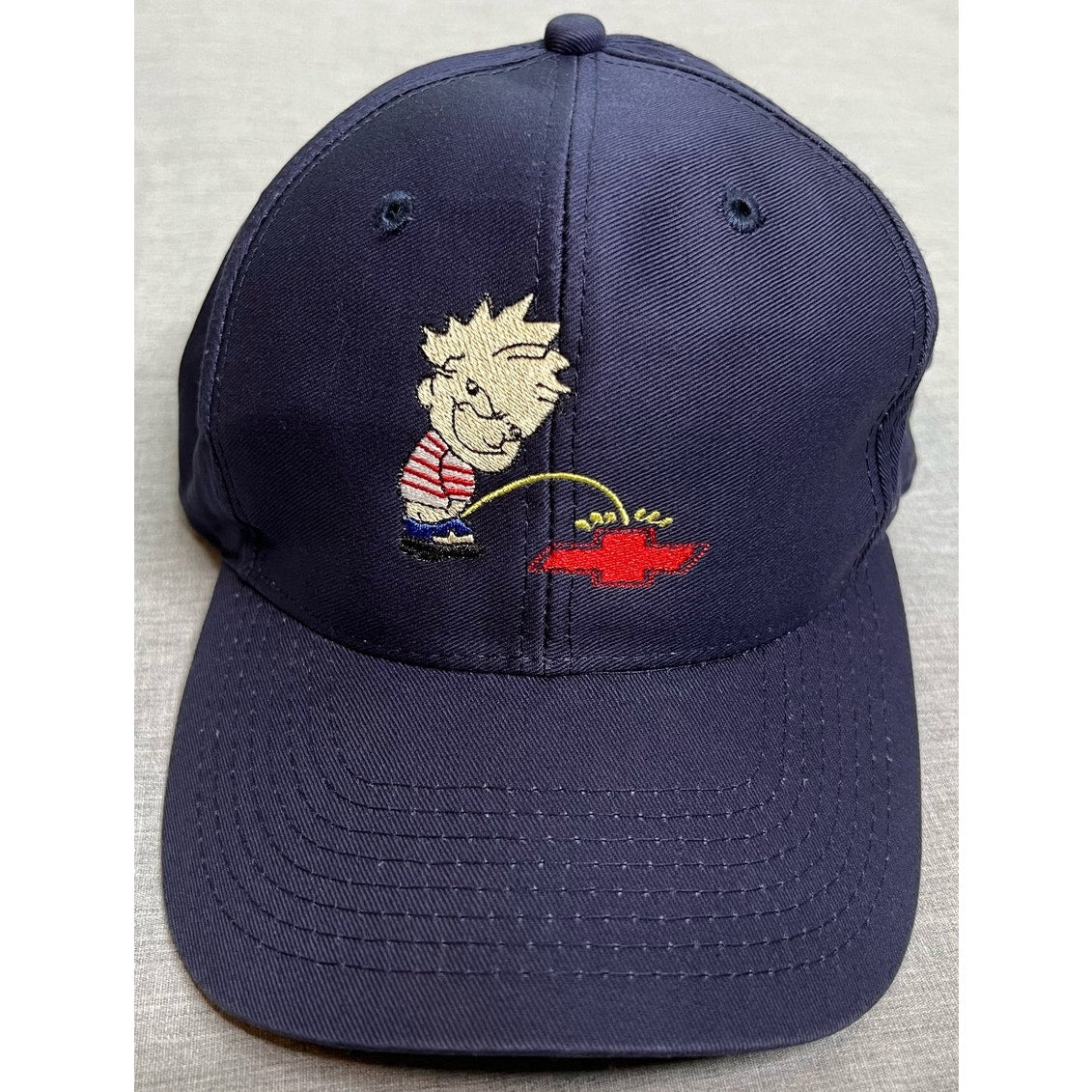 Vintage Calvin Peeing on Chevy Logo Chevrolet Snapback Hat Cap