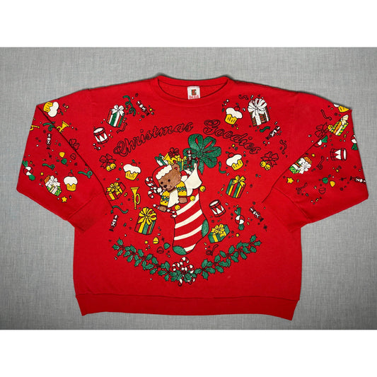 Vintage Holiday Time Puff Print Christmas Goodies Crewneck Sweatshirt Large
