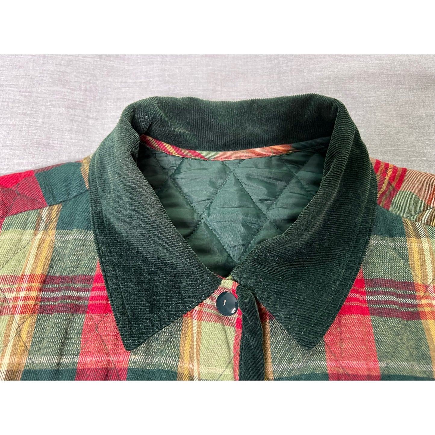 Quilted Plaid Flannel Snap Up Lined Chore Jacket Medium