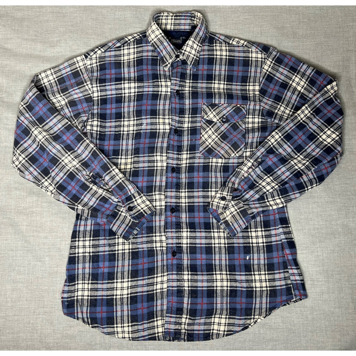 Vintage Sears Plaid Flannel Button Up Shirt Medium