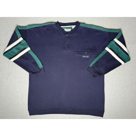 Vintage Penguin Sport Button Crewneck Sweatshirt 2XL