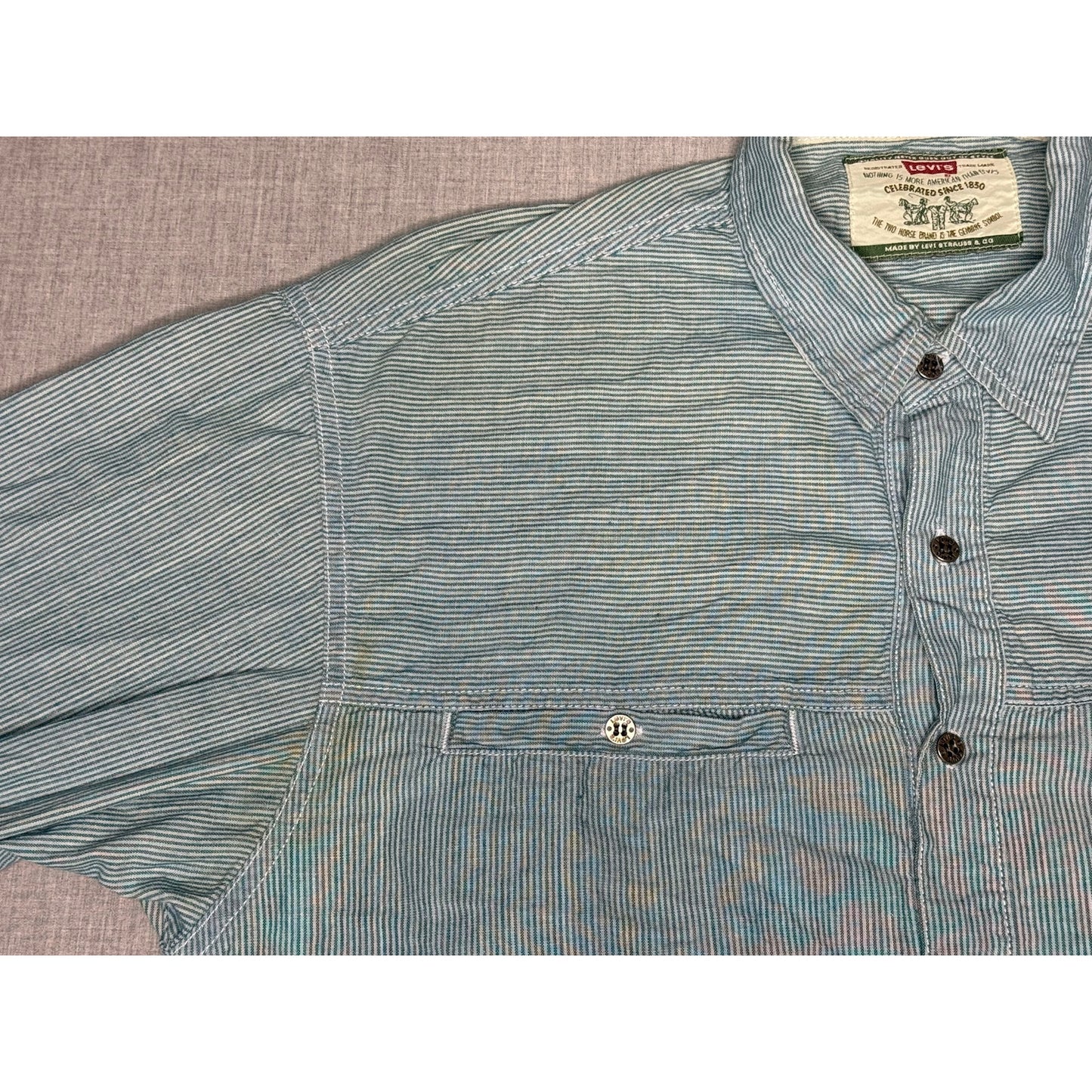Vintage 90s Levi’s Real Indigo Pinstripe Button Up Shirt Medium
