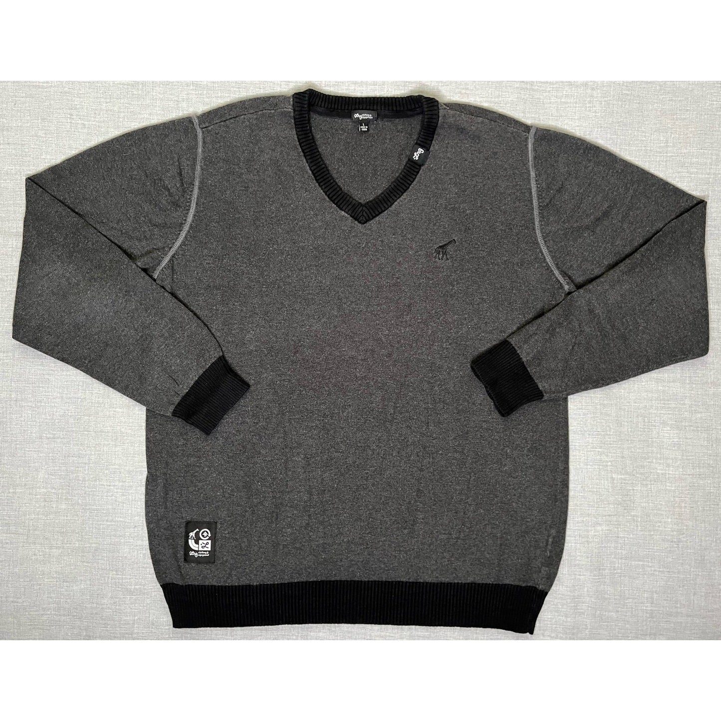 LRG Skateboarding Giraffe Logo V-Neck Knit Sweater Large