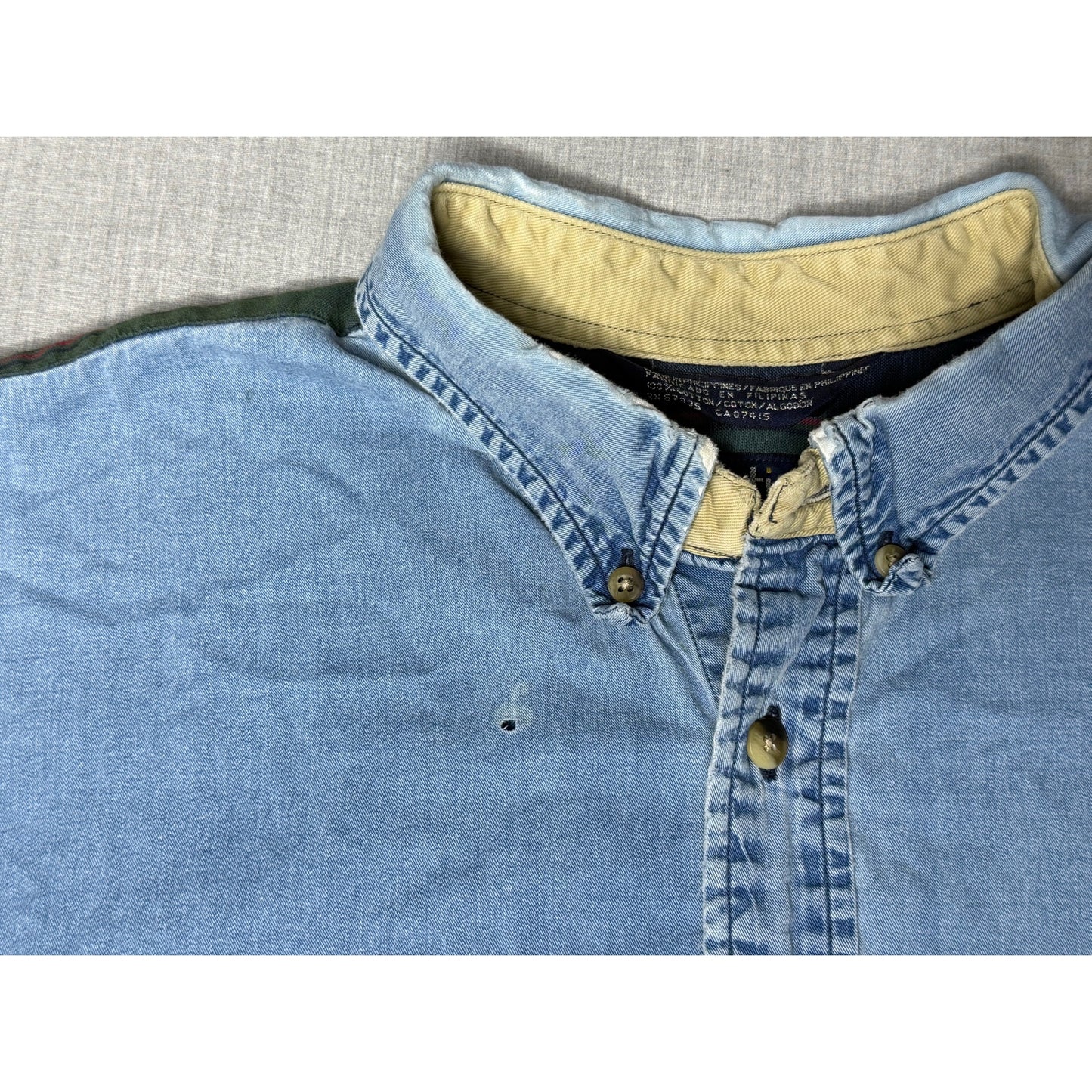 Vintage Nautica Patchwork Denim Striped Long Sleeve Button Down Shirt XL