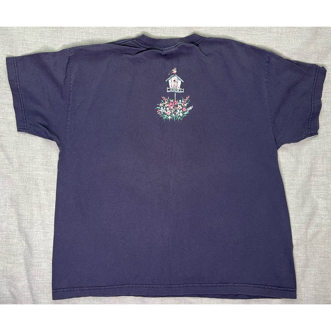 Vintage Birdhouse Floral Nature Double Sided T-Shirt Women's XL