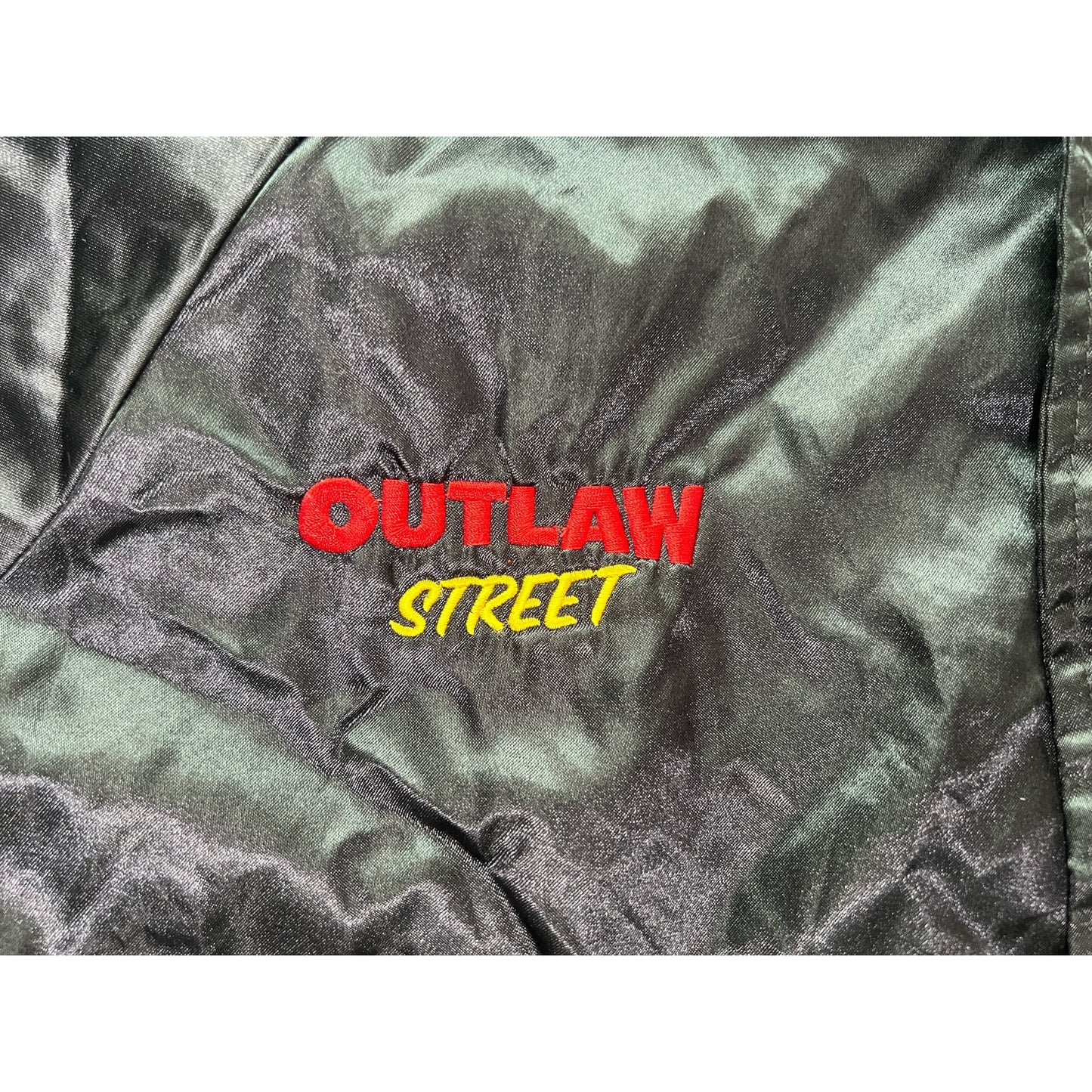 Outlaw Street Heads Up Racing Satin Snap Up Bomber Jacket Large