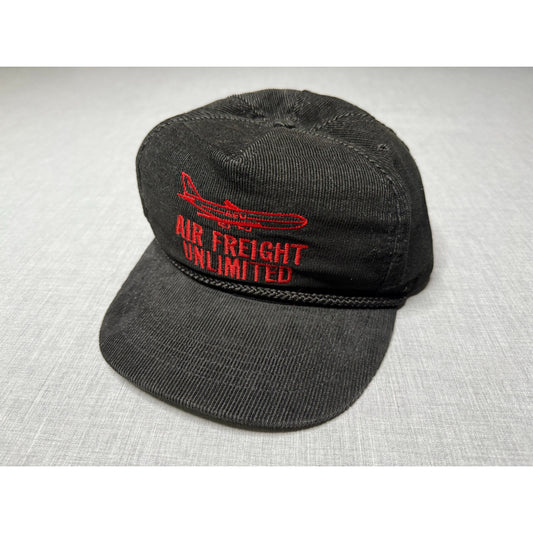 Vintage 80s Air Freight Unlimited Airplane Corduroy Snapback Hat