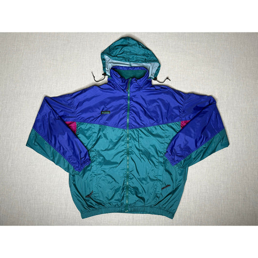 Vintage 90s Columbia Sportswear Color Block Lined Windbreaker Jacket Large