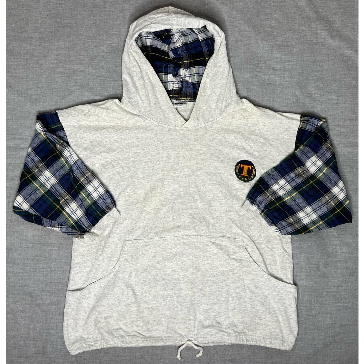 Vintage Trends Plaid Flannel Sleeve Pullover Hoodie Sweatshirt M/L