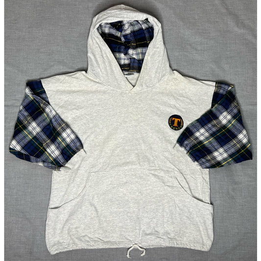 Vintage Trends Plaid Flannel Sleeve Pullover Hoodie Sweatshirt M/L