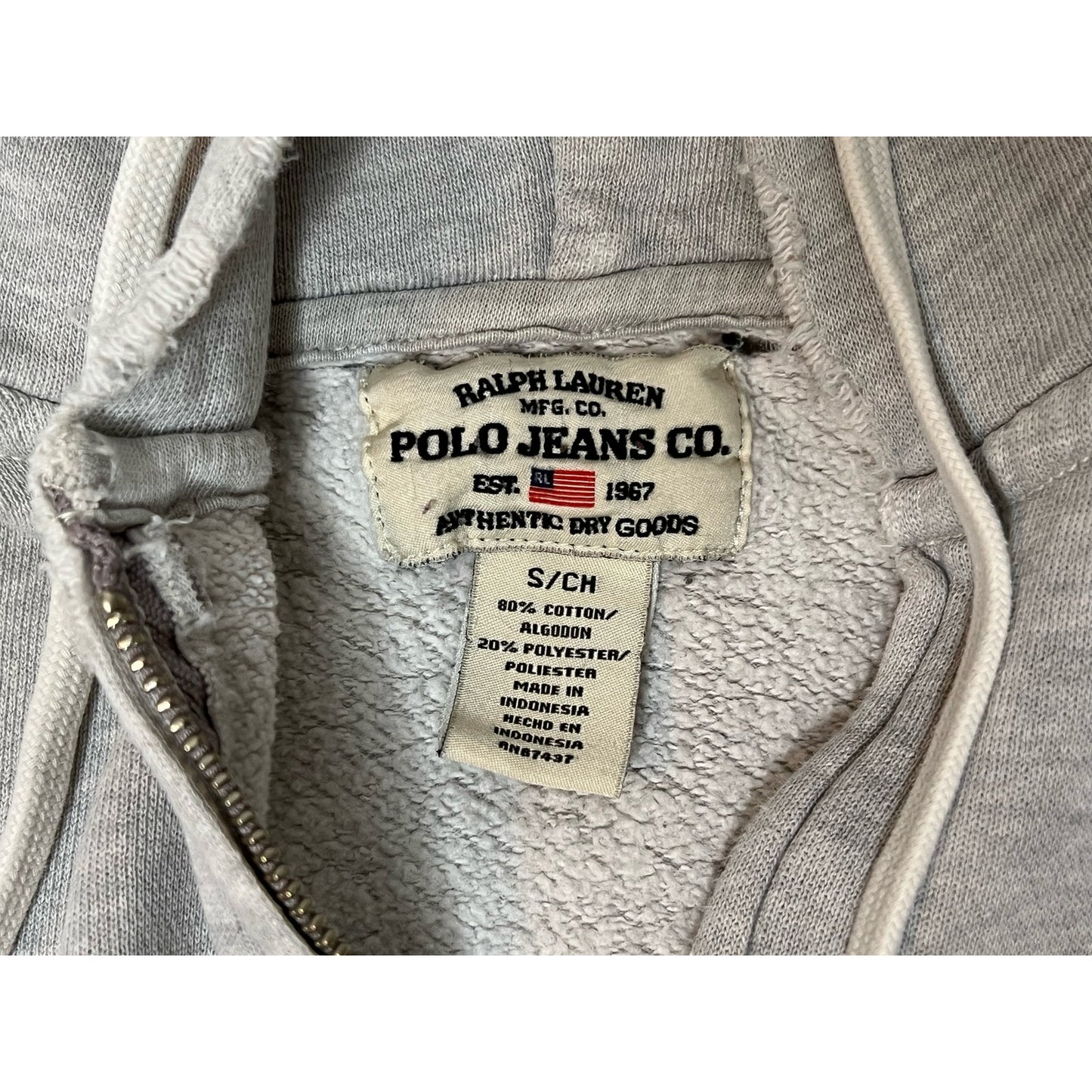 Vintage Polo Jeans Ralph Lauren Distressed Full Zip Hoodie Sweatshirt Small