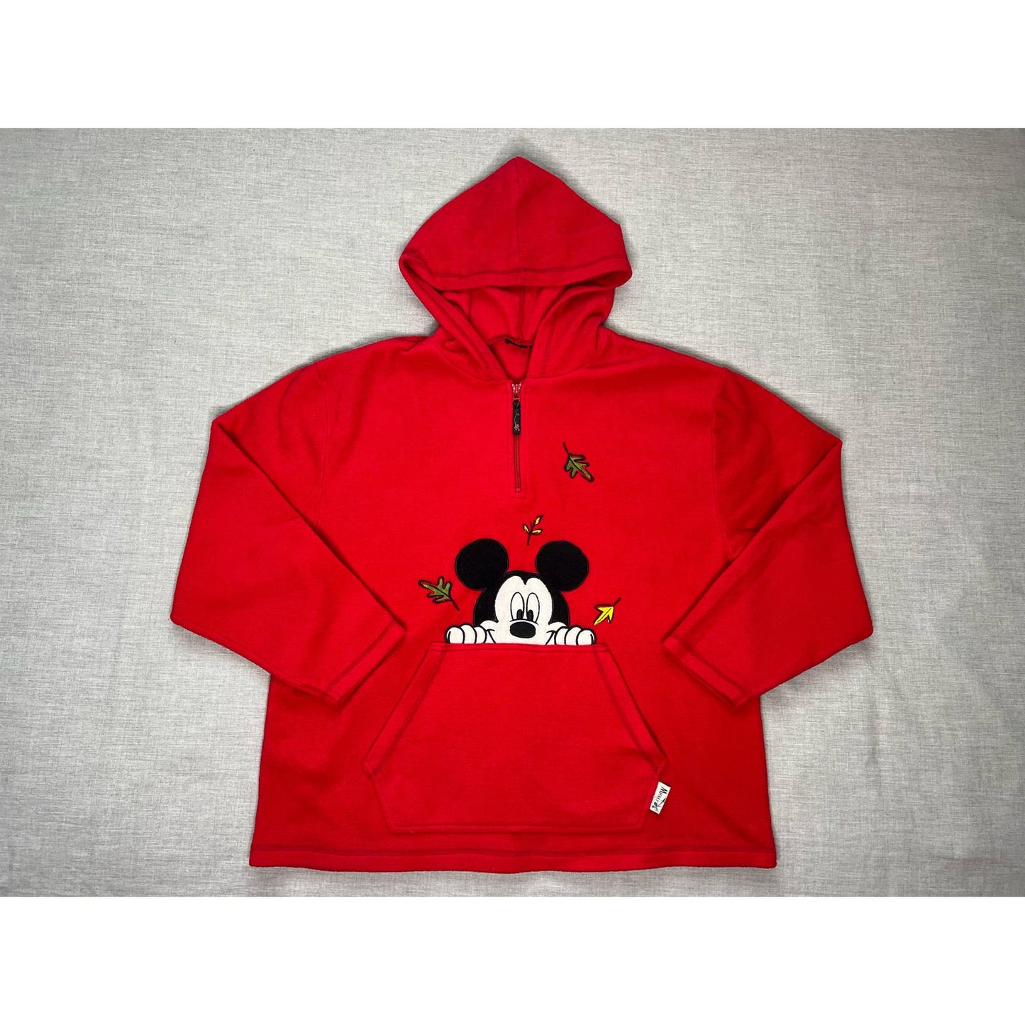 Vintage 90s Mickey Mouse Leaf Disney Quarter Zip Fleece Hoodie Womens 2XL