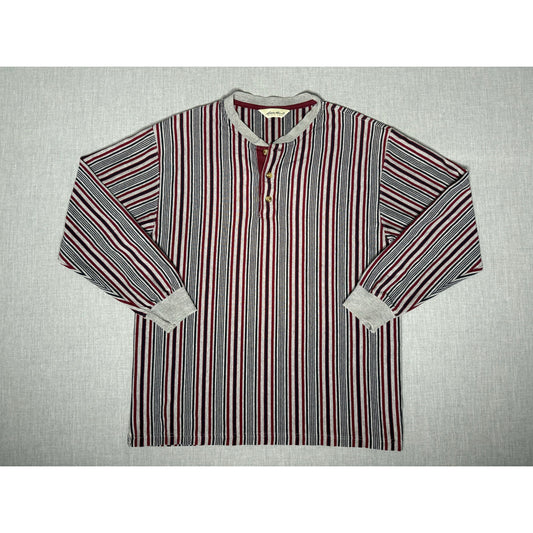 Eddie Bauer Striped Henley Button Long Sleeve Shirt Large
