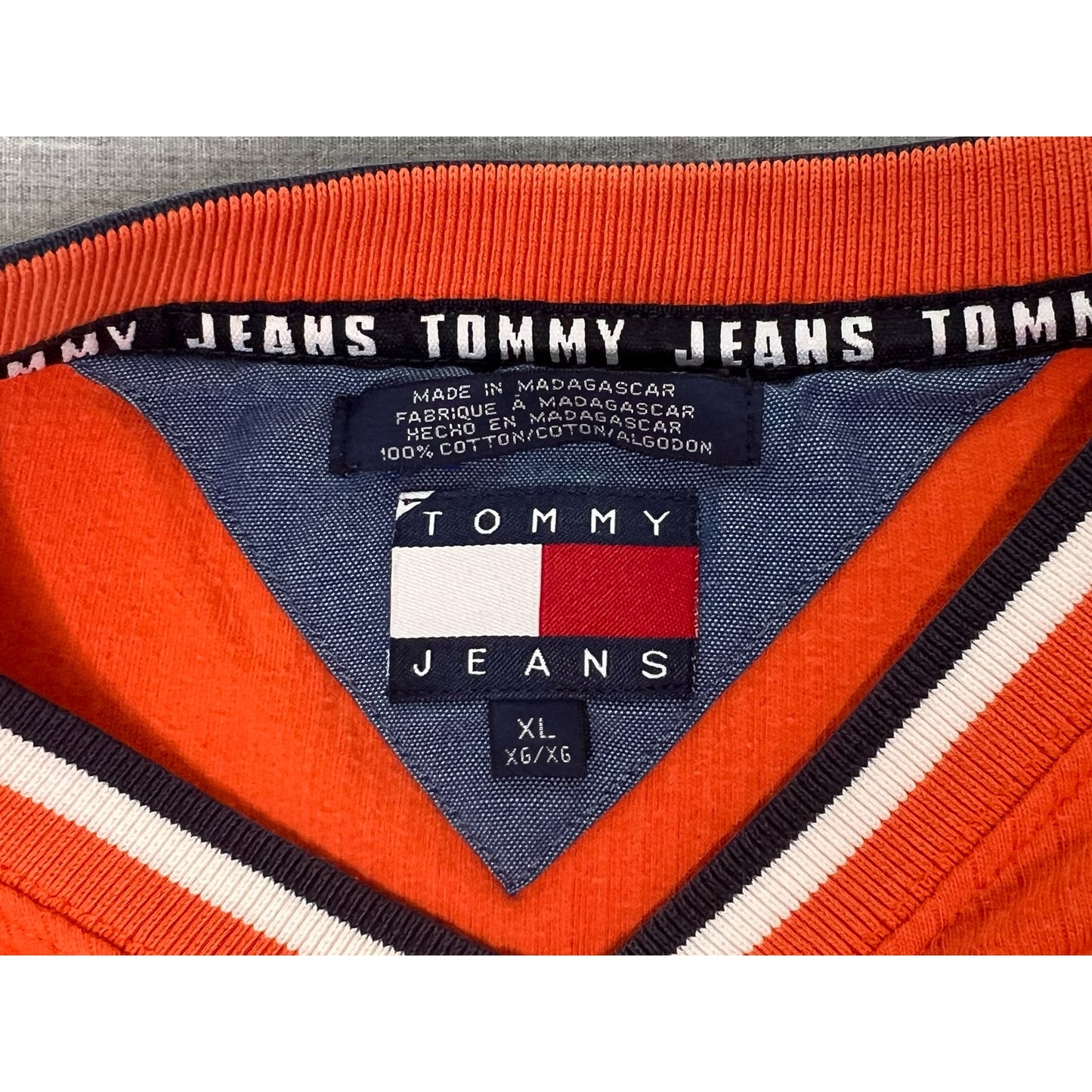 Vintage Tommy Hilfiger Jeans Ribbed Long Sleeve V-Neck T-shirt XL