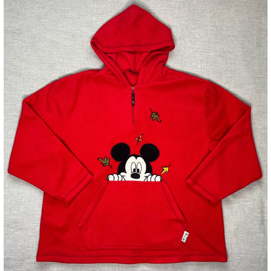 Vintage 90s Mickey Mouse Leaf Disney Quarter Zip Fleece Hoodie Womens 2XL
