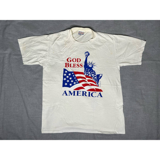 Vintage God Bless America USA Flag Single Stitch T-shirt Medium