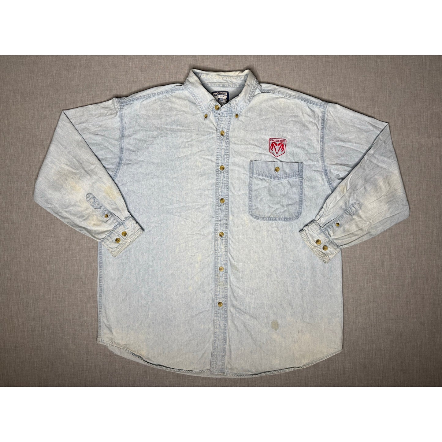 Dodge Ram Embroidered Lee Button Down Denim Jean Shirt XL