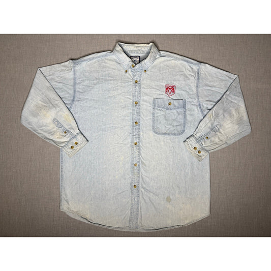 Dodge Ram Embroidered Lee Button Down Denim Jean Shirt XL