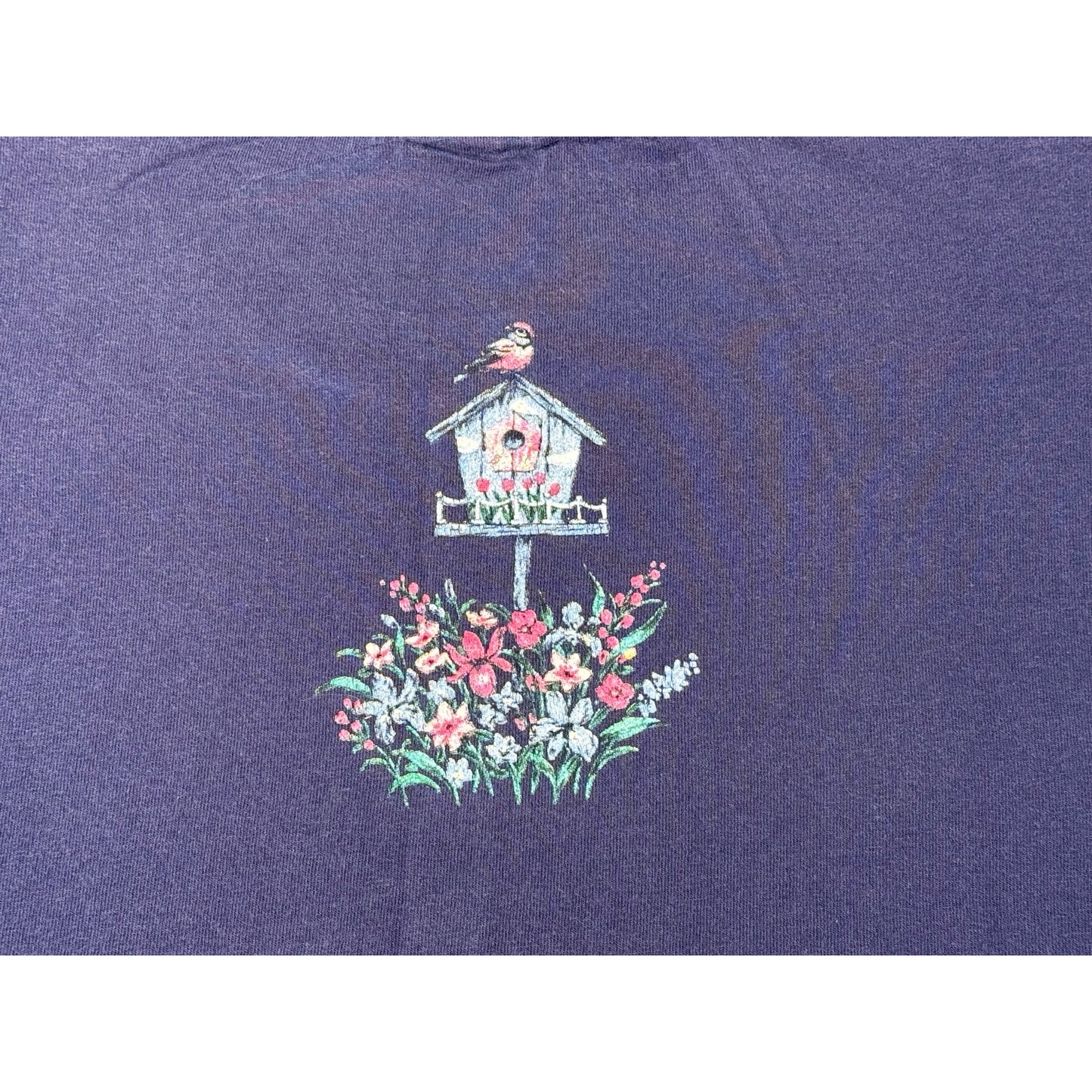 Vintage Birdhouse Floral Nature Double Sided T-Shirt Women's XL