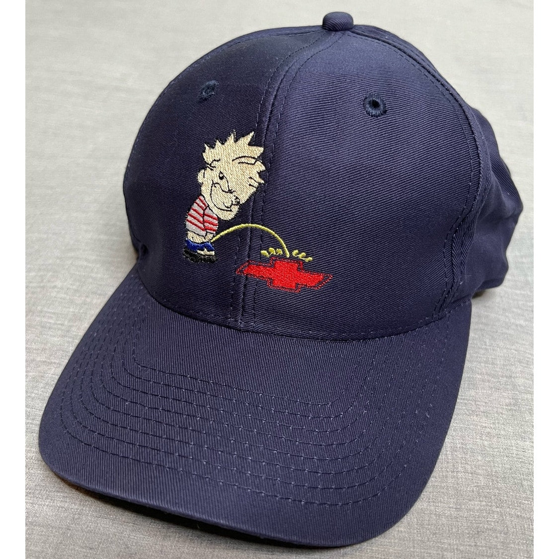 Vintage Calvin Peeing on Chevy Logo Chevrolet Snapback Hat Cap