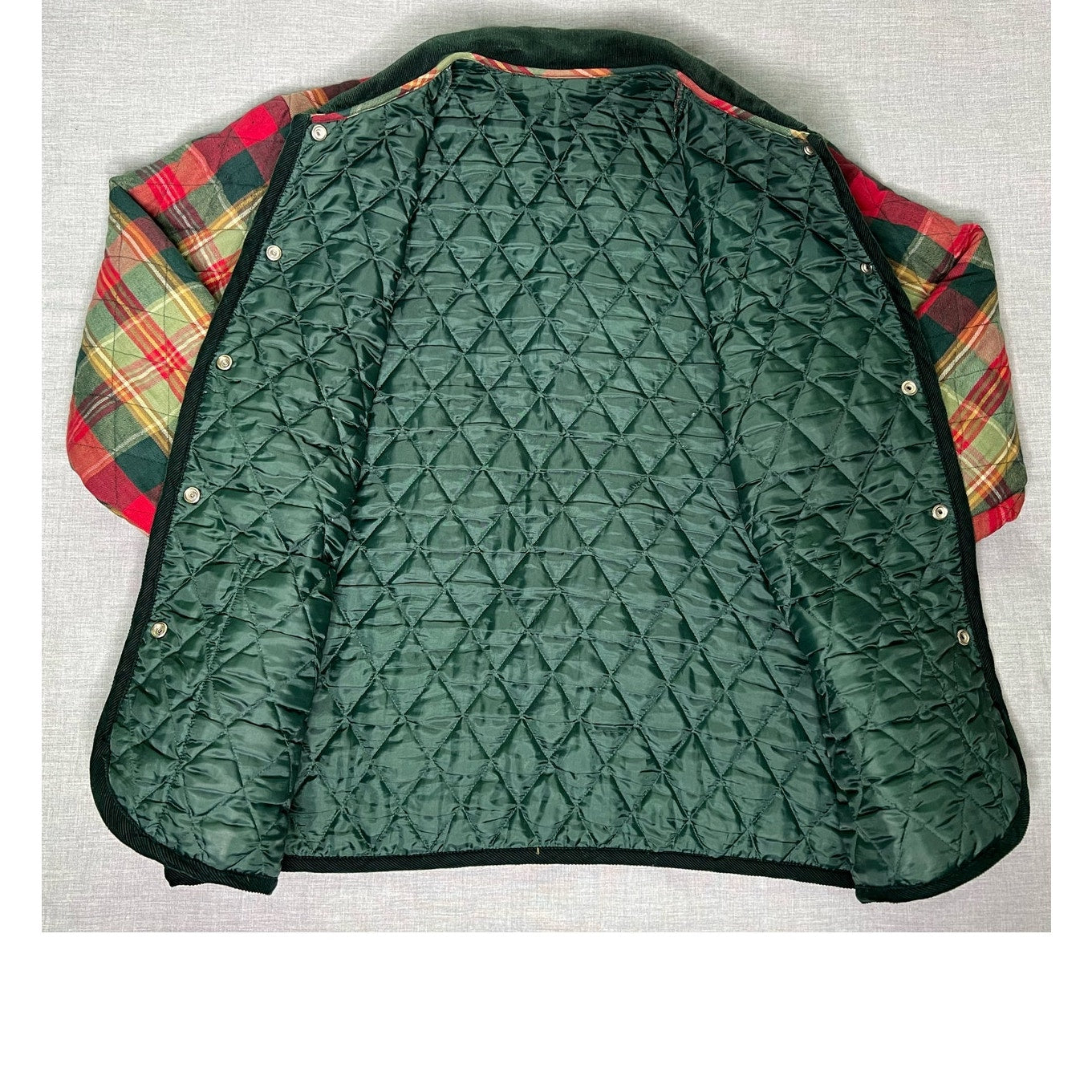 Quilted Plaid Flannel Snap Up Lined Chore Jacket Medium