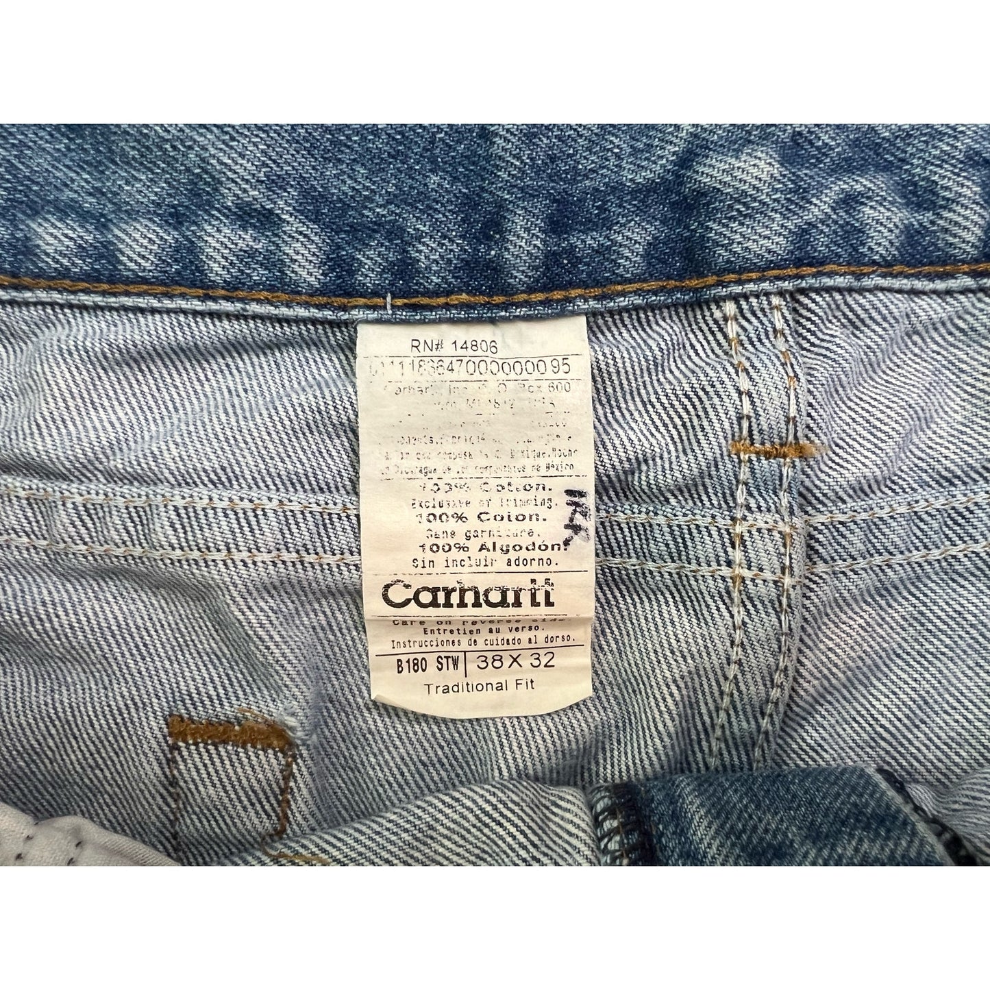 Vintage Carhartt Traditional Fit Light Wash Work Jeans 38x32