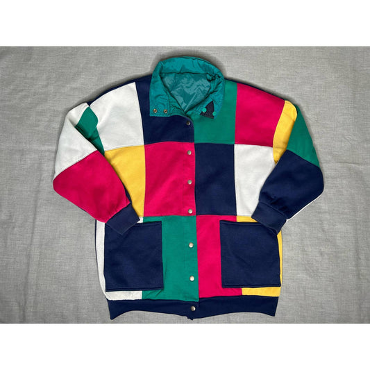 Vintage 80s Current Seen Color Block Reversible Lined Jacket OSFA