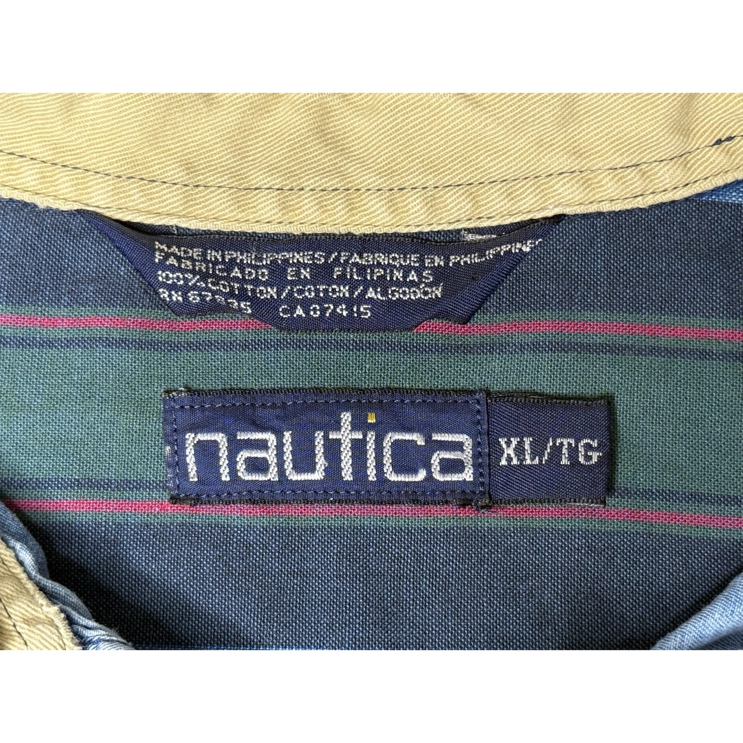Vintage Nautica Patchwork Denim Striped Long Sleeve Button Down Shirt XL