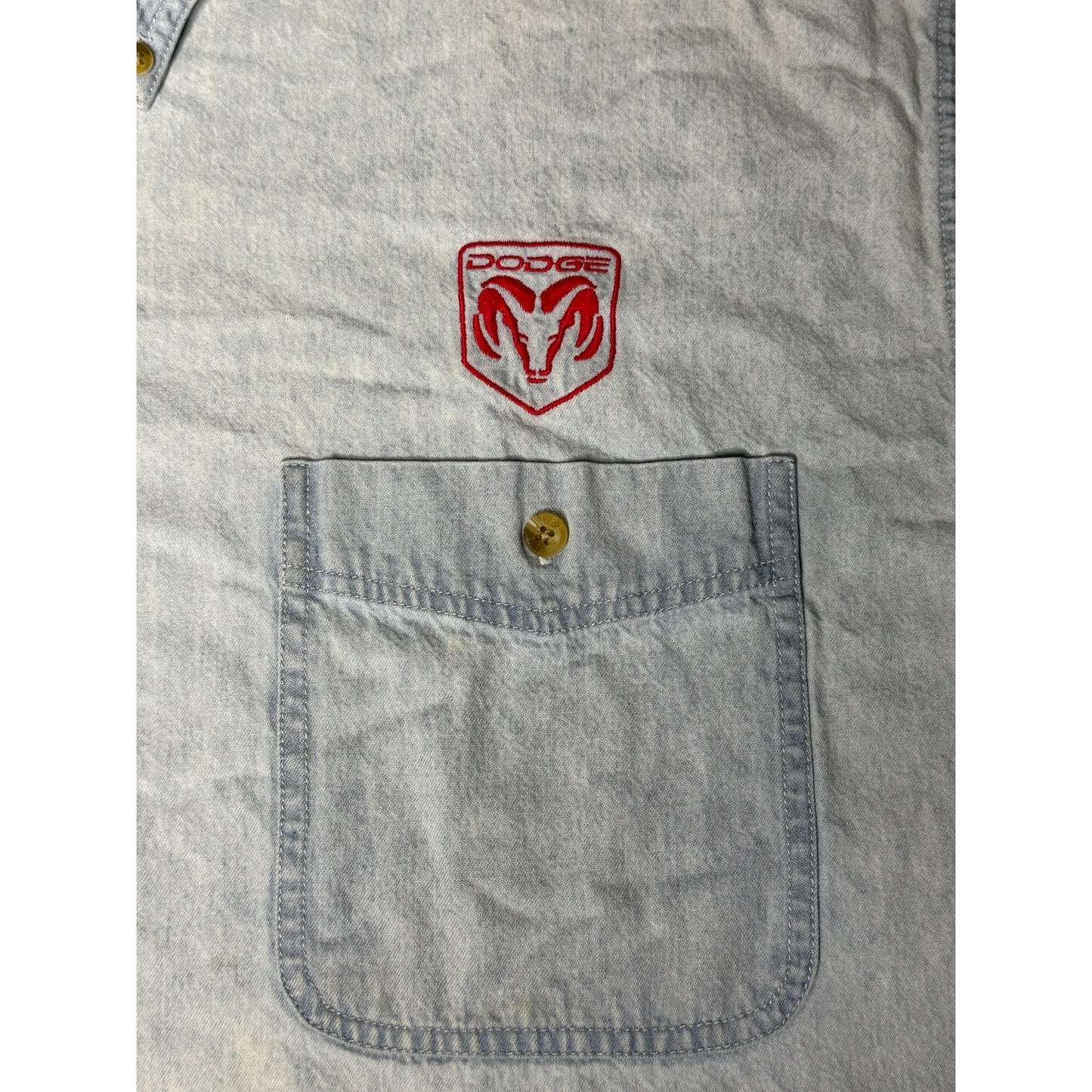 Dodge Ram Embroidered Lee Button Down Denim Jean Shirt XL