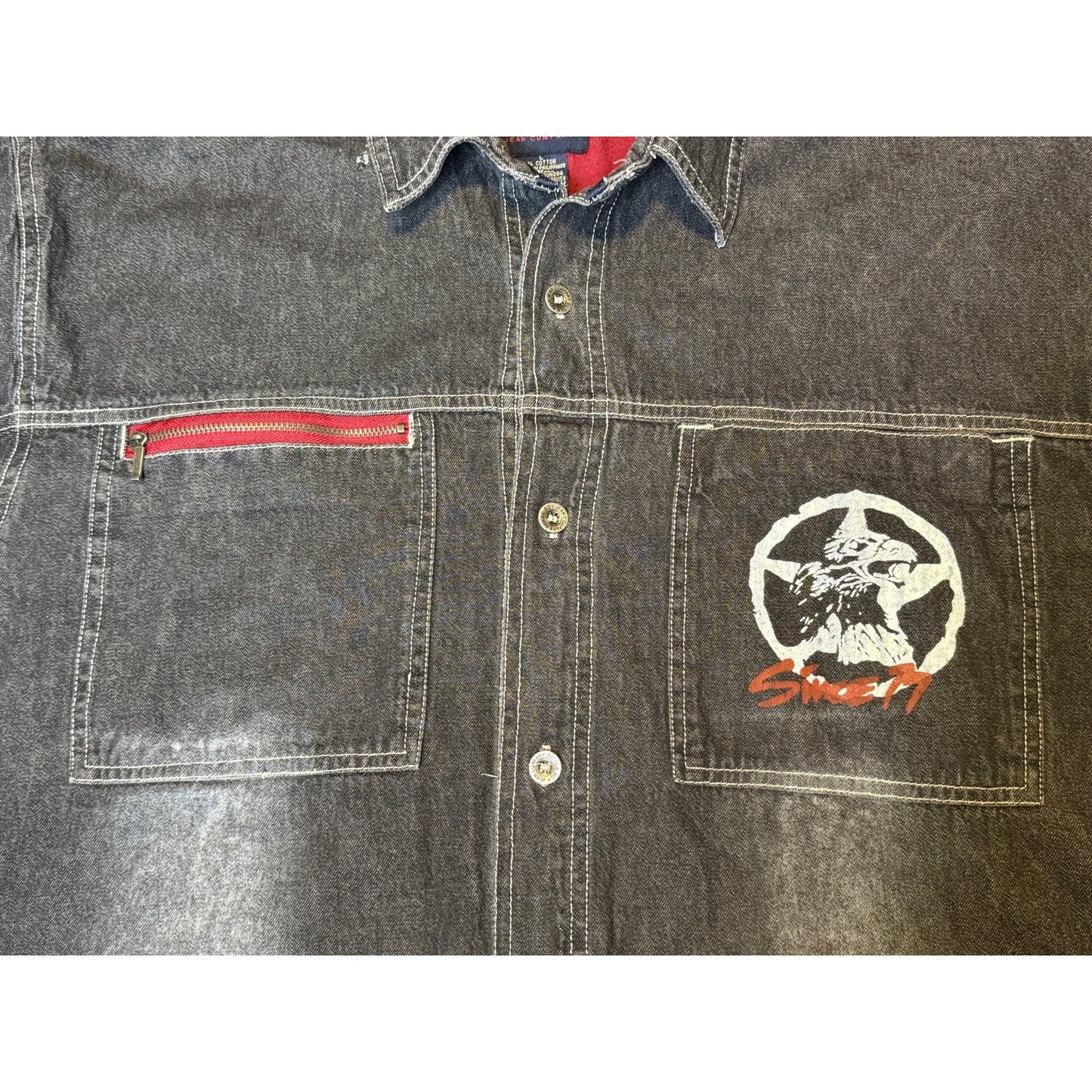 Vintage Bugle Boy Jean Company Button Up Faded Denim Shirt Large